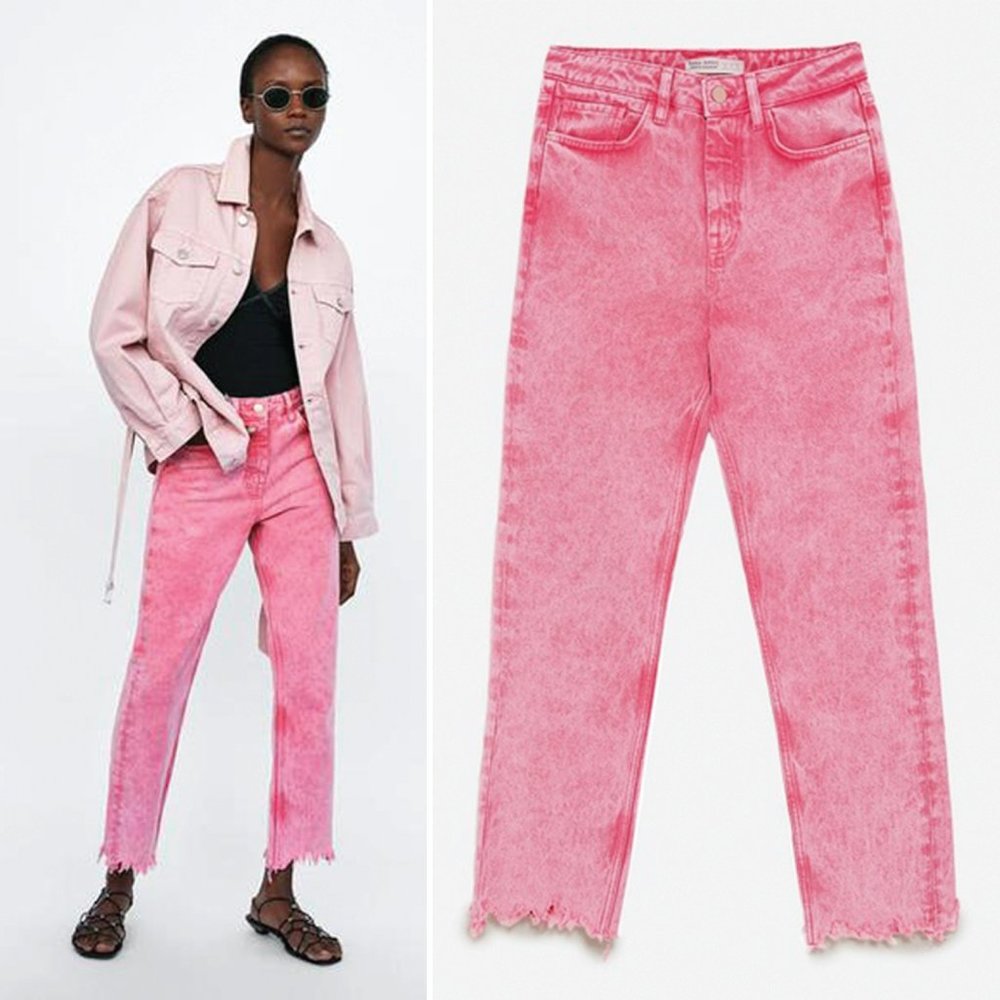 Zara Basic Z1975 Pink Denim Mom Jeans
